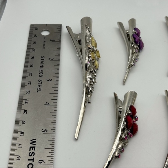 Lot of 7 Silver Tone Alligator Clips Floral Butterfly and Rhinestones Classic main image 8